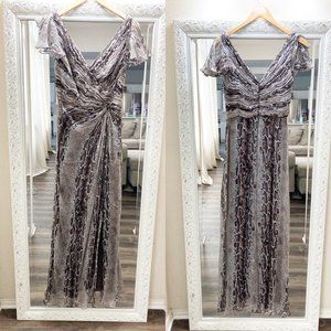 Tadashi Collection Animal Print Maxi Dress Gown Sz 4 Silk